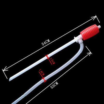 Red Manual Siphon Pump for Transferring Gas and Oil in Vehicles - red hand pump with 54cm rigid tube and 52cm flexible hose