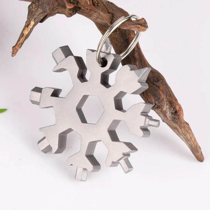 18-In-1 Multi-Tool Octagonal Snowflake EDC Tool for Outdoor Use shown silver metal snowflake keychain multitool 63×8mm compact everyday carry