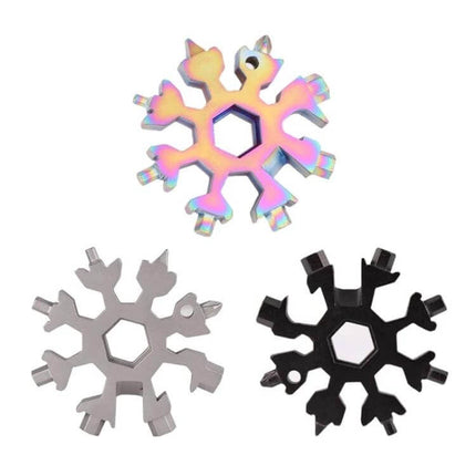 18-In-1 Multi-Tool Octagonal Snowflake EDC Tool for Outdoor Use compact 63×8mm in black white and iridescent finishes for hiking camping repairs