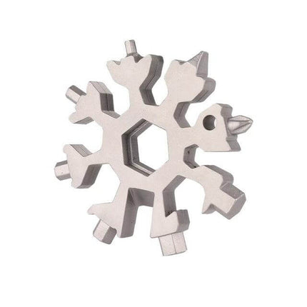 18-In-1 Multi-Tool Octagonal Snowflake EDC Tool for Outdoor Use compact stainless steel snowflake multitool shown in silver, 63×8mm for hiking and camping