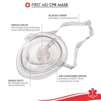 Emergency First Aid CPR Breathing Mask with One-Way Valve clear rescue CPR mask with elastic strap and air-cushioned edges