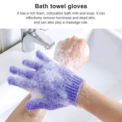 Colorful Shower Gloves for Daily Body Exfoliation and Massage - purple sponge exfoliating glove lathers and massages skin in shower