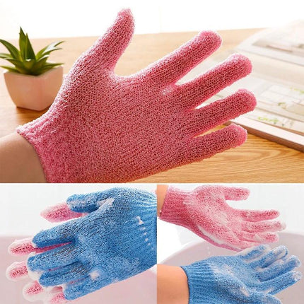 Colorful Shower Gloves for Daily Body Exfoliation and Massage — pink and blue sponge exfoliating massage gloves for shower use