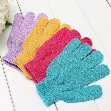 Colorful Shower Gloves for Daily Body Exfoliation and Massage - soft sponge exfoliating gloves in teal, pink, yellow, purple for shower massage
