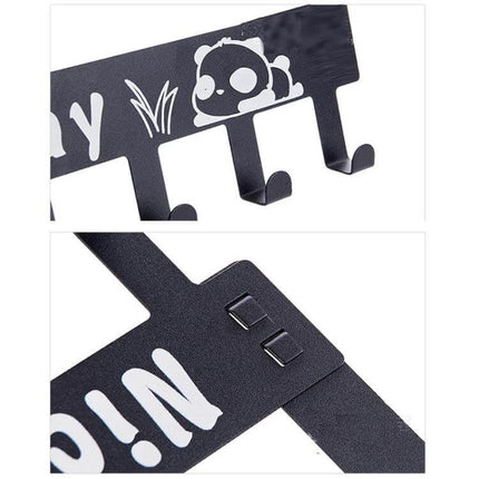 Cartoon Wall-Mounted Coat And Bags Door Hook For Home black carbon steel 6-hook over-the-door rack with panda cartoon design