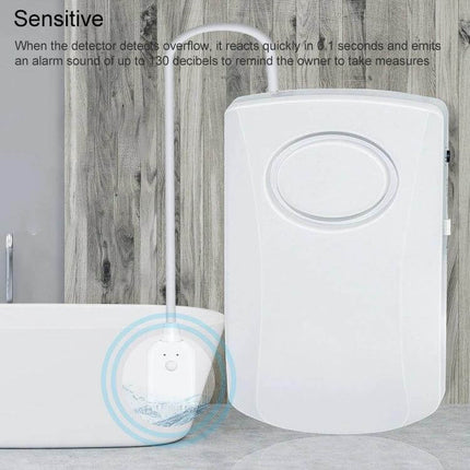 Water Leakage Alarm for Home Flood Detection and Alert Security - white moisture detector by sink with 130dB alert for under-sink and washing machine monitoring