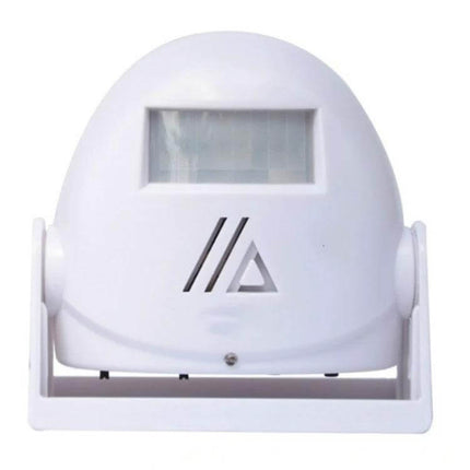 Wireless Doorbell with Infrared Motion Sensor and Voice Alerts white motion-sensing doorbell mounted for home entry monitoring
