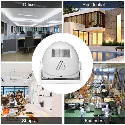 Wireless Doorbell with Infrared Motion Sensor and Voice Alerts mounted at home entry showing office, residential, shops, factories use
