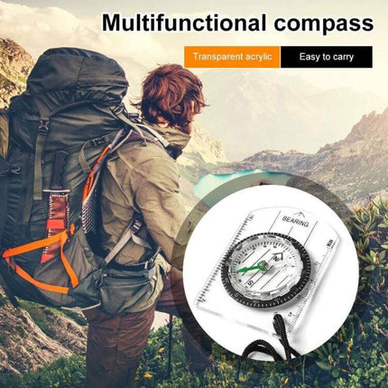 Mini Compass Map Scale Ruler For Outdoor Hiking And Camping - compact oil-filled map scale ruler with acrylic magnifier, ideal for hikers and campers