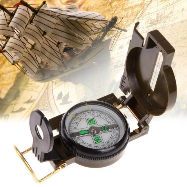 Portable Folding Army Green Lens Compass For Camping And Hiking - compact folding lensatic compass on map for hiking and navigation