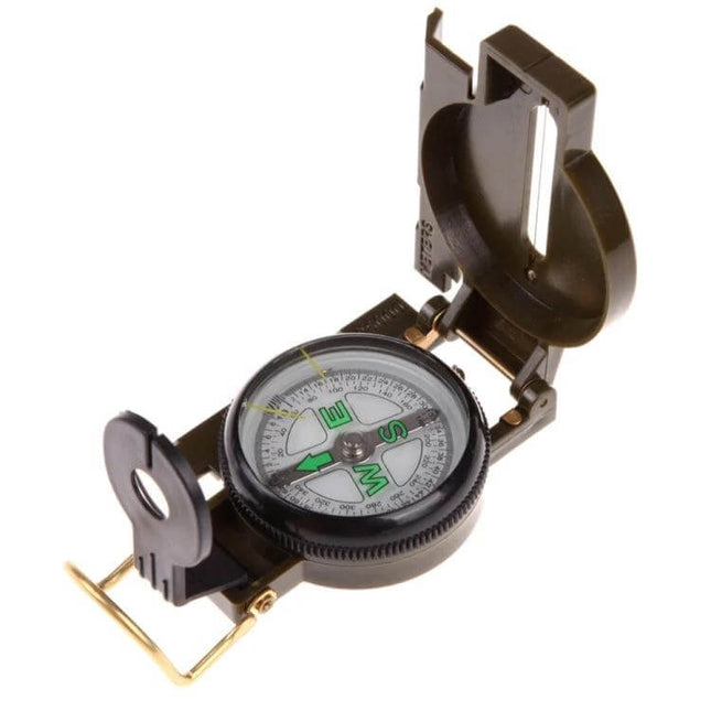 Portable Folding Army Green Lens Compass For Camping And Hiking - compact foldable handheld compass with sighting lens and mirror for navigation