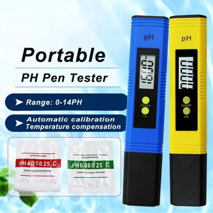 Portable pH Test Pen for Everyday Water Quality Checking - blue and yellow digital pH pens with calibration powders