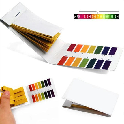 pH Test Strips for Water and Liquid pH Testing, 80 Strips Pack - color chart booklet showing 1–14 pH range for aquariums, pools, soil and cosmetics