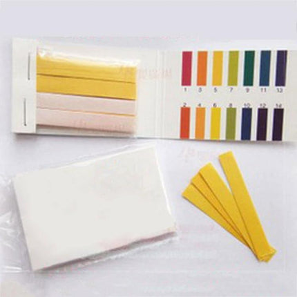 pH Test Strips for Water and Liquid pH Testing, 80 Strips Pack - color chart and yellow pH indicator strips displayed for measuring pH 1-14