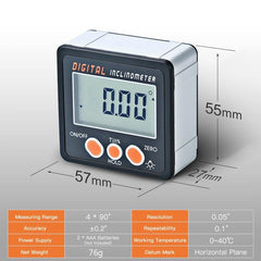 Digital LCD Inclinometer with Magnet - 4 x 90 Degree Protractor Angle Box