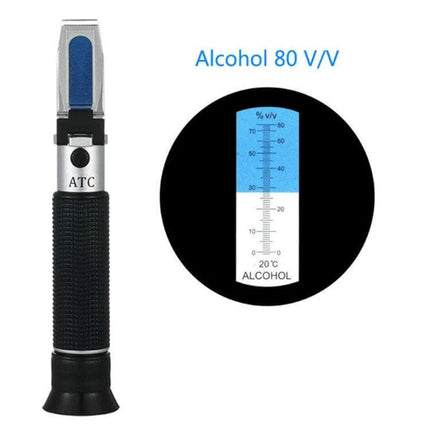 Hand-Held Alcohol Refractometer for Everyday Alcohol Measurement — hand-held refractometer showing 80% V/V reading and textured grip