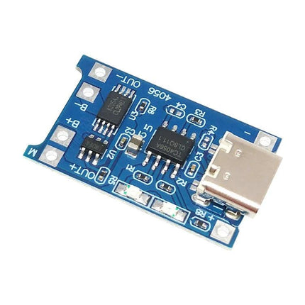 Compact USB-C Lithium Battery Charging Module for Devices — blue PCB charging board with USB-C port and battery connection pads