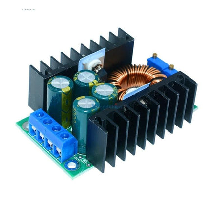 Versatile Adjustable Voltage Regulator for Solar Panels and LED Lighting compact PCB module with heatsinks, inductors, and capacitors for stable power control
