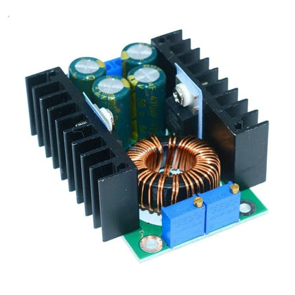 Versatile Adjustable Voltage Regulator for Solar Panels and LED Lighting compact DC-DC step-down module with heatsinks, coils and capacitors