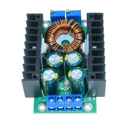 Versatile Adjustable Voltage Regulator for Solar Panels and LED Lighting compact board with heatsinks, inductors and capacitors for precise voltage control