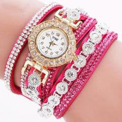 Elegant Quartz Watch with Diamond-Studded Leather Bracelet