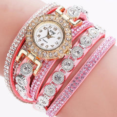 Elegant Quartz Watch with Diamond-Studded Leather Bracelet