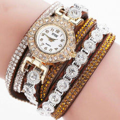 Elegant Quartz Watch with Diamond-Studded Leather Bracelet