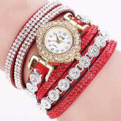 Elegant Quartz Watch with Diamond-Studded Leather Bracelet