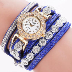 Elegant Quartz Watch with Diamond-Studded Leather Bracelet