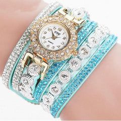 Elegant Quartz Watch with Diamond-Studded Leather Bracelet