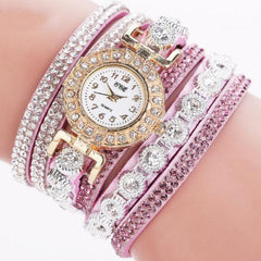 Elegant Quartz Watch with Diamond-Studded Leather Bracelet