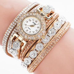 Elegant Quartz Watch with Diamond-Studded Leather Bracelet