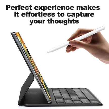 Xiaomi Stylus Pen 2 for Drawing and Writing on Mi Pad Tablets, white stylus over Mi Pad with folio keyboard showing note-taking