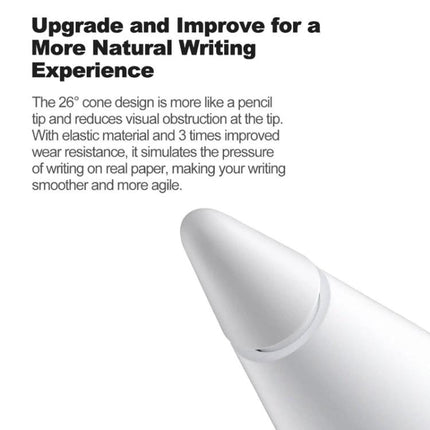 Xiaomi Stylus Pen 2 for Drawing and Writing on Mi Pad Tablets showing 26° cone tip for natural writing and reduced visual obstruction