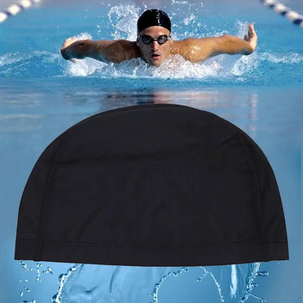 PU Coated Waterproof Enlarged Swim Cap For Adults Black | Syndmart