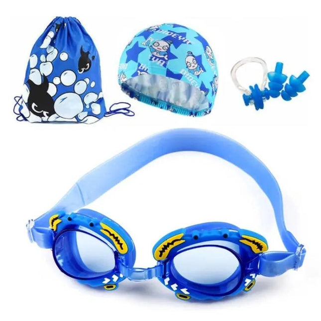 Kids 4-in-1 Swim Set Silicone Goggles Printed Cap Earplugs | Syndmart