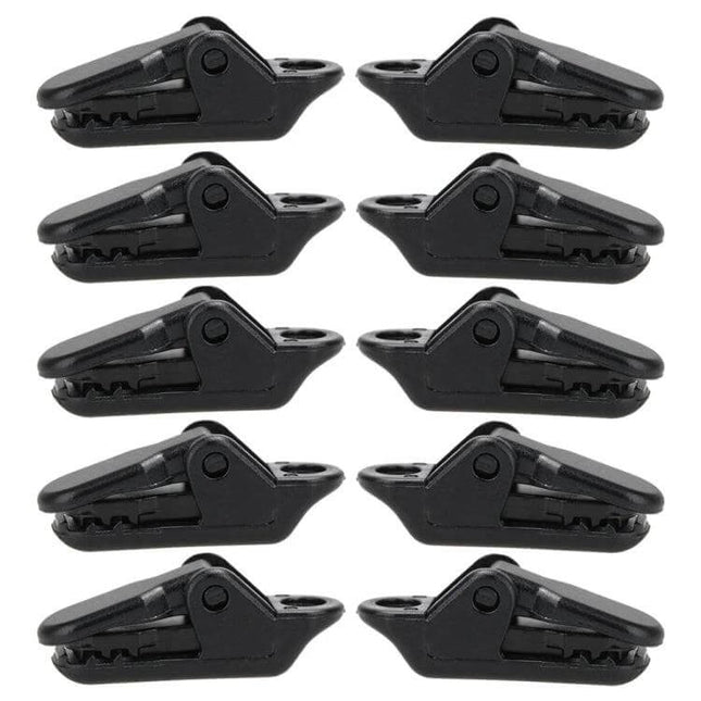 Crocodile Mouth Tent Clip Black Nylon Clamp for Securing Tents - Pack of 10 black nylon tent clamps for securing awnings and fabric