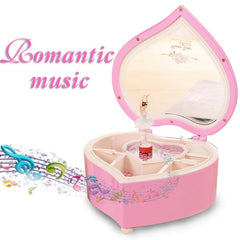 Caja de música de plástico con forma de corazón para bailarina, carrusel para niñas, regalo con manivela