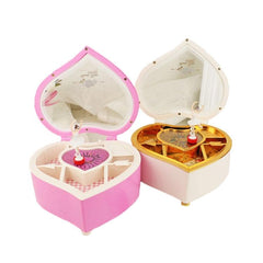 Heart-Shaped Ballerina Music Box Jewelry Organizer - Hand-Cranked Gift for Girls