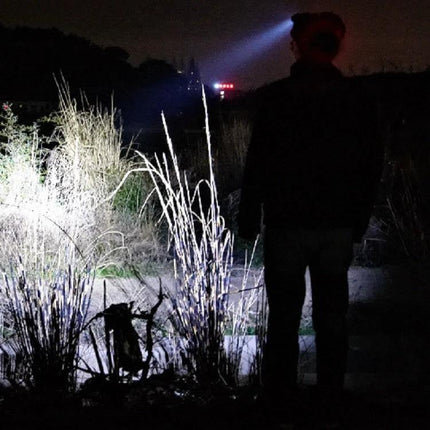 Usb Rechargeable Waterproof Headlight For Night Fishing - person wearing headlamp on shoreline illuminating grass and path (USB rechargeable, waterproof)