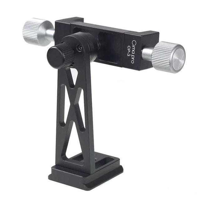 A Handy Tripod Clip for Daily Mobile Phone Mounting Solutions showing black adjustable metal mount with silver knobs for stable phone mounting