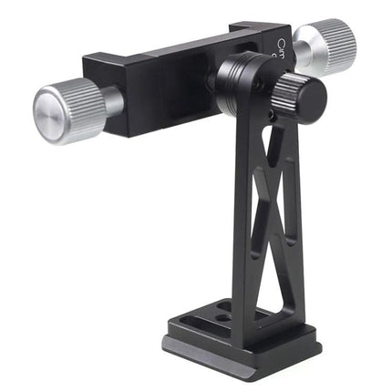 A Handy Tripod Clip for Daily Mobile Phone Mounting Solutions showing black adjustable phone mount on tripod arm