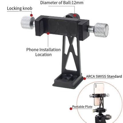 A Handy Tripod Clip for Daily Mobile Phone Mounting Solutions - adjustable phone mount with locking knobs and ARCA SWISS plate