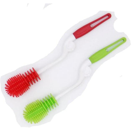 Baby Bottle Brush With Long Handle For Easy Cleaning silicone head and high-density bristles red and green set