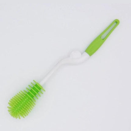 Baby Bottle Brush With Long Handle For Easy Cleaning – green silica gel head, stainless steel core, high-density bristles for bottles and cups