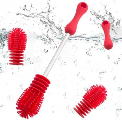 Baby Bottle Brush With Long Handle For Easy Cleaning red silicone brush with stainless steel core and high-density bristles