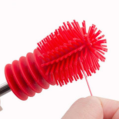 Rotary Long Handle Baby Bottle Scrubbing Brush with Silicone Grip