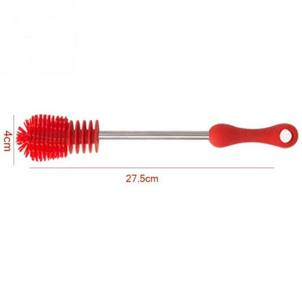 Baby Bottle Brush With Long Handle For Easy Cleaning, 27.5cm stainless steel rod, red silica gel head and high-density bristles