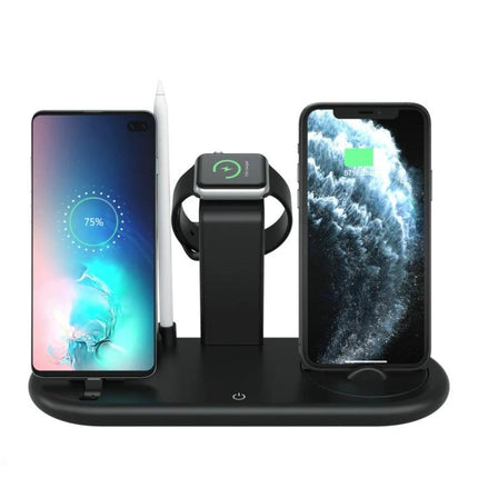 HQ-UD20 Wireless Charging Stand for Phone Apple Watch AirPods three-device charging station with Apple Watch dock and pen holder, black, compact design