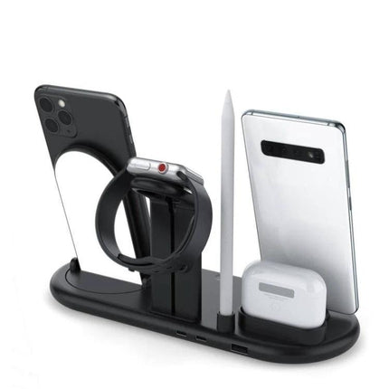 HQ-UD20 Wireless Charging Stand for Phone Apple Watch AirPods black 3-in-1 dock with Apple Watch pen slot and AirPods charger